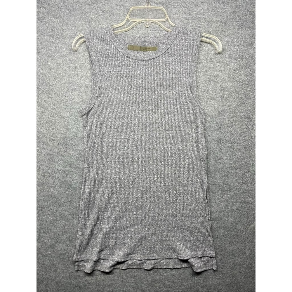 Enza Costa Women's Heather Gray Rib Knit Crew Neck Sleeveless Top